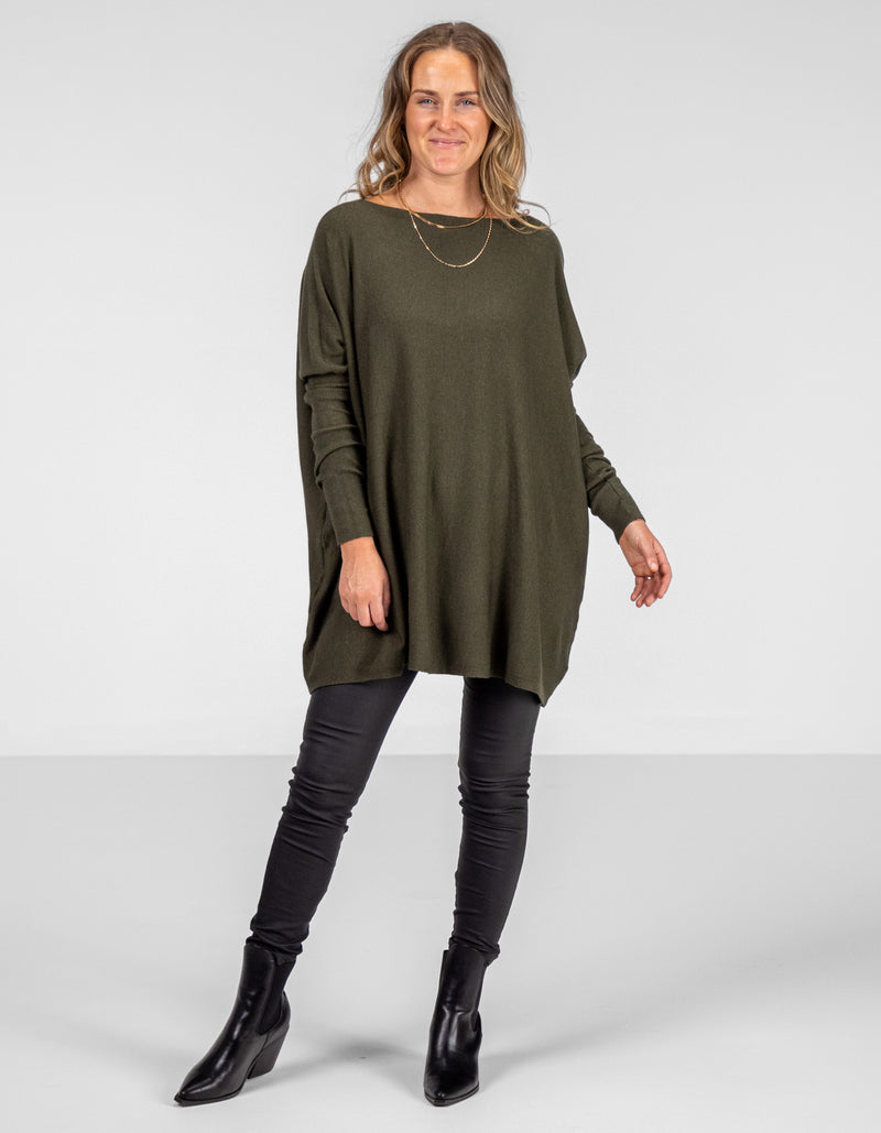Marley Oversize 100% Cotton Knit Jumper in Khaki