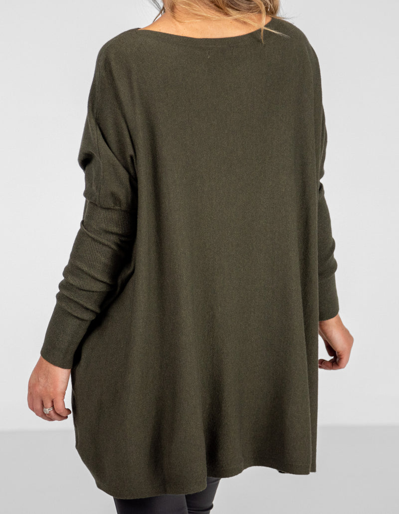 Marley Oversize 100% Cotton Knit Jumper in Khaki