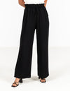 Dana Elastic Waist Linen/Cotton Pants in Black