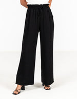 Dana Elastic Waist Linen/Cotton Pants in Black