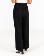 Dana Elastic Waist Linen/Cotton Pants in Black