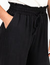 Dana Elastic Waist Linen/Cotton Pants in Black