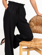 Dana Elastic Waist Linen/Cotton Pants in Black
