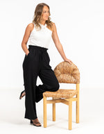 Dana Elastic Waist Linen/Cotton Pants in Black