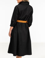 Brady Midi Shirt Dress in Black with Tan Belt