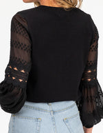 Teagan Long Sleeve Lace Sleeve Top in Black