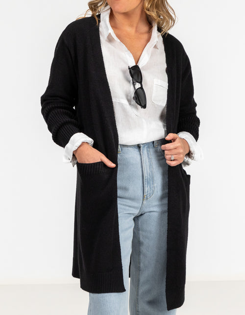 Chelsea Edge to Edge Cardigan with Pockets in Black