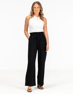 Dana Elastic Waist Linen/Cotton Pants in Black