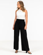 Dana Elastic Waist Linen/Cotton Pants in Black