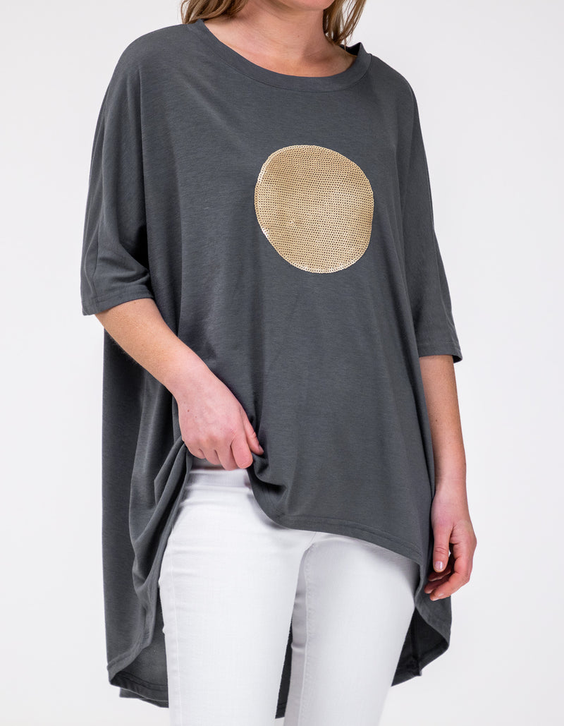 Harper Sequin Circle Tee in Gunmetal