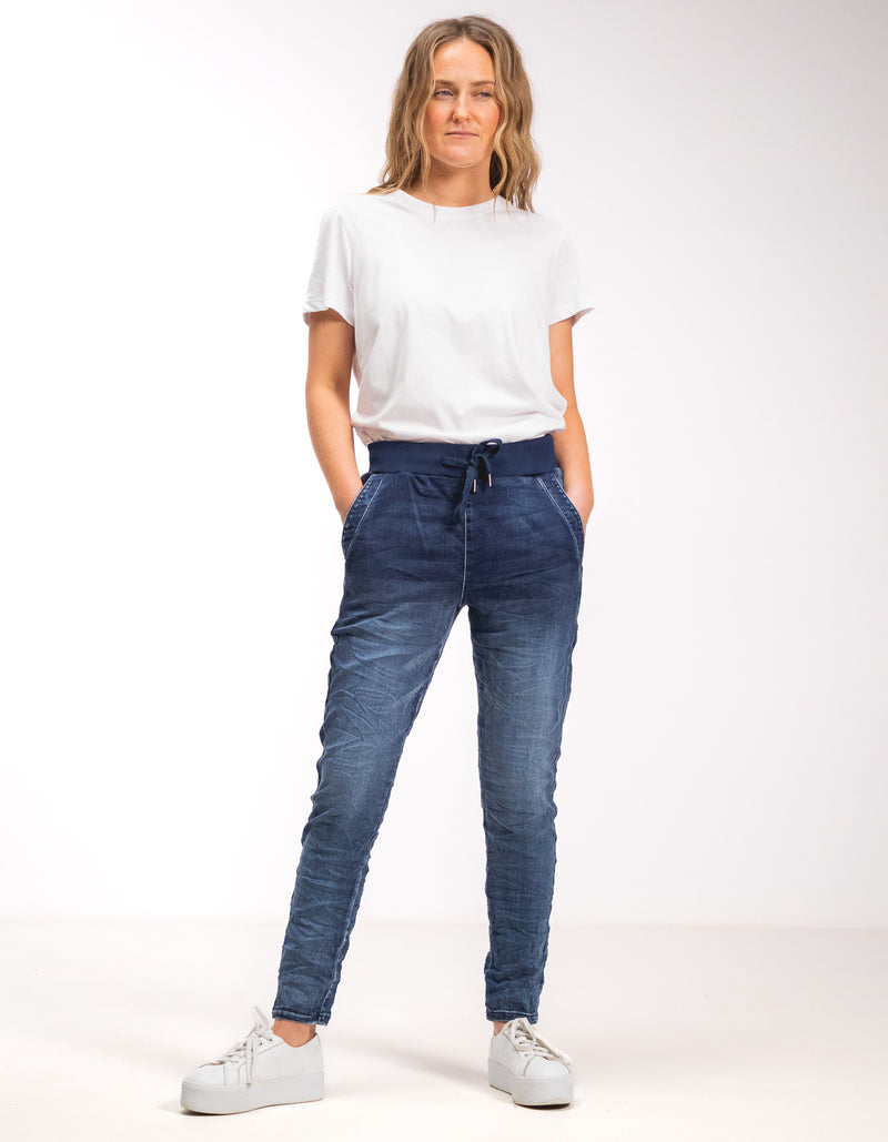 Riley Denim Jogger Pants in Blue Wash
