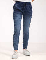 Riley Denim Jogger Pants in Blue Wash