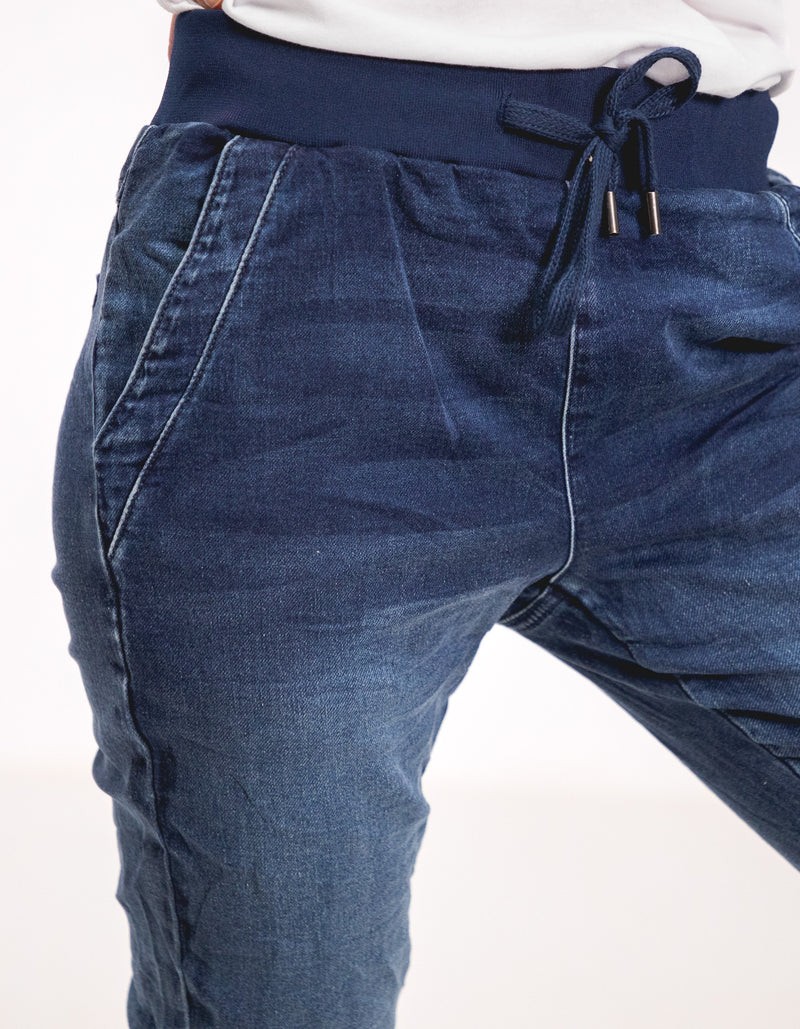 Riley Denim Jogger Pants in Blue Wash