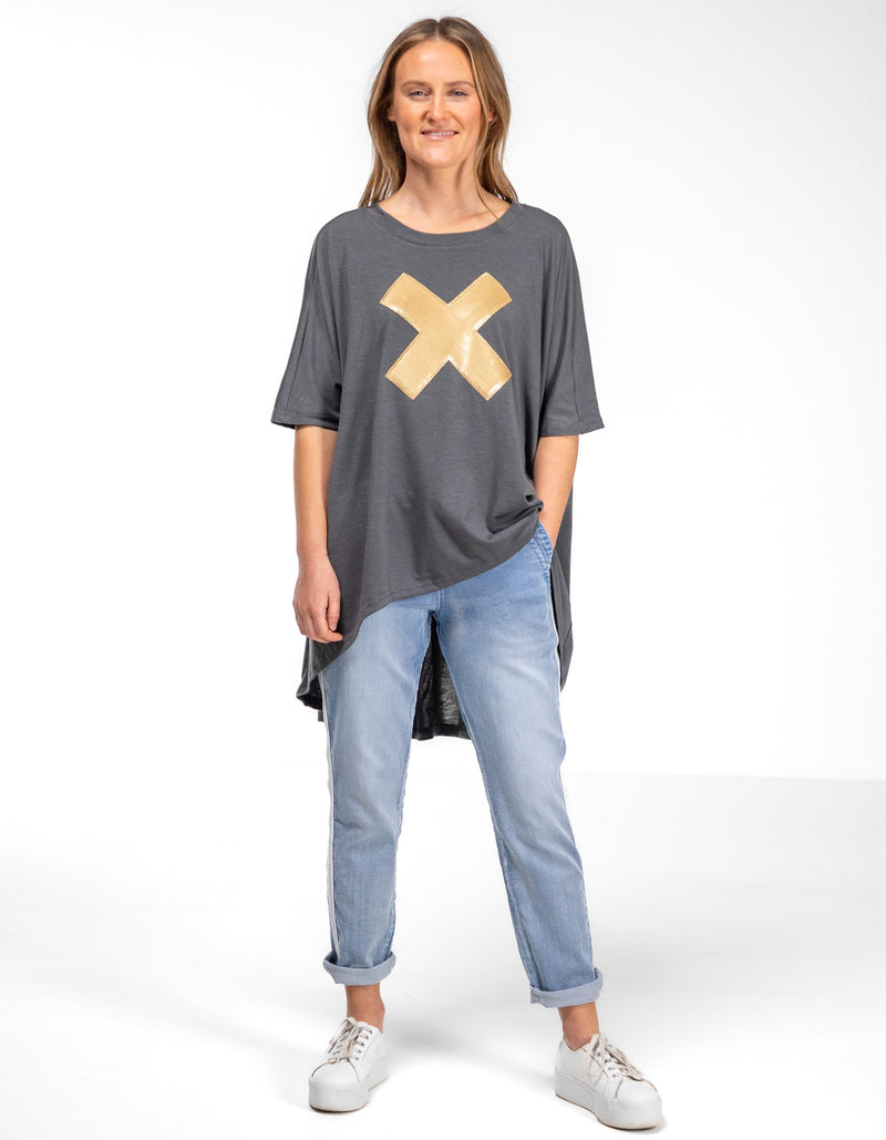 Xavier Sequin Cross Tee in Gunmetal