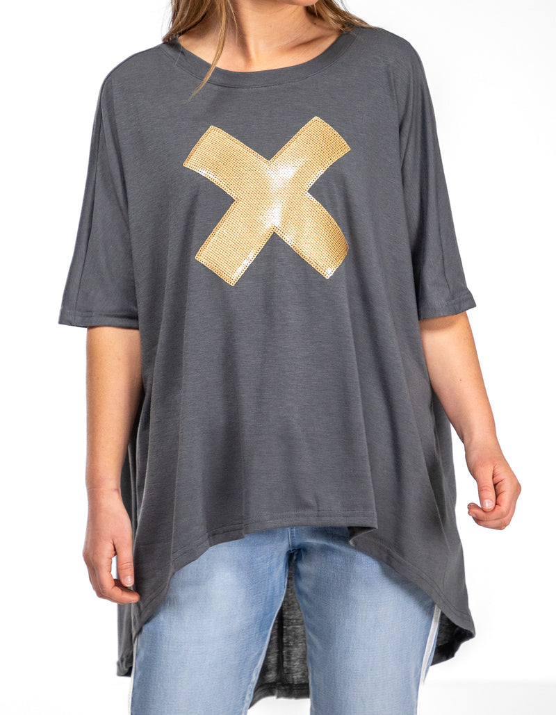 Xavier Sequin Cross Tee in Gunmetal
