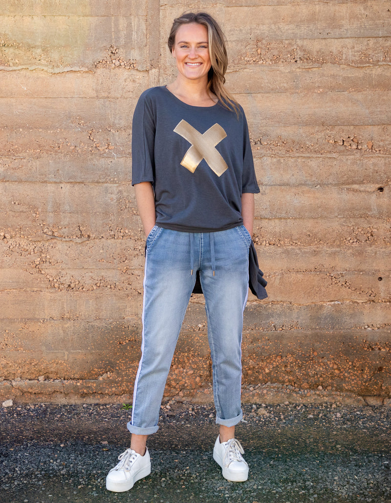 Xavier Sequin Cross Tee in Gunmetal