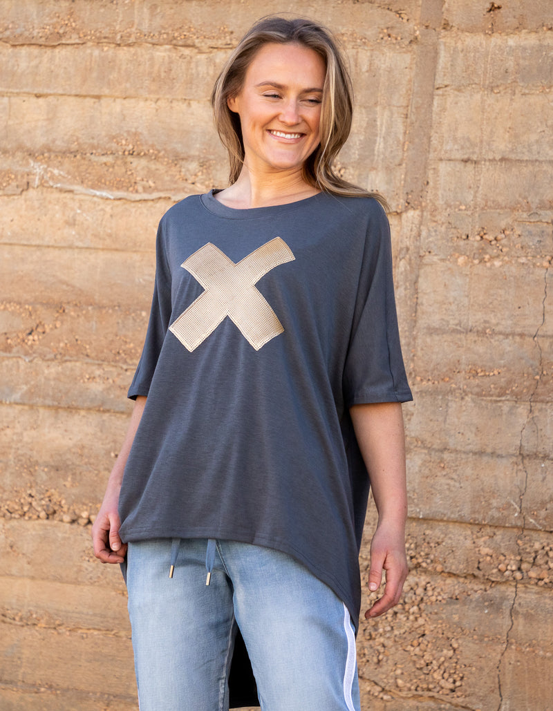 Xavier Sequin Cross Tee in Gunmetal