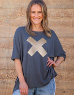 Xavier Sequin Cross Tee in Gunmetal