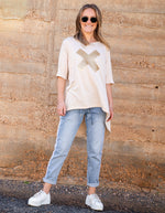Xavier Sequin Cross Tee in Taupe