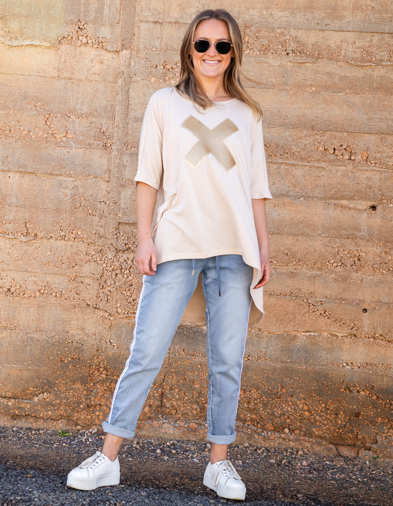 Xavier Sequin Cross Tee in Taupe