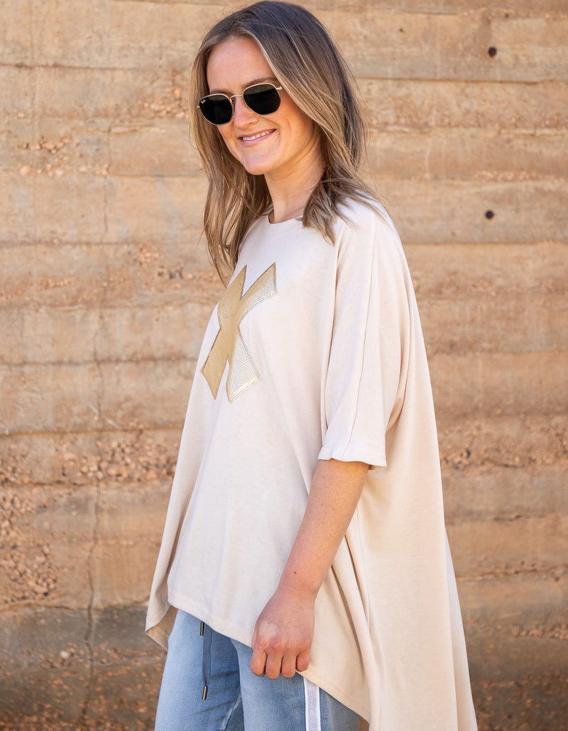 Xavier Sequin Cross Tee in Taupe