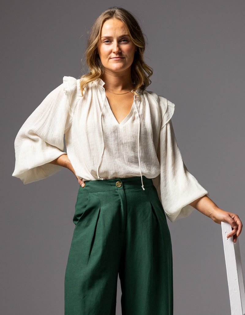 Celestia Tailored Wide Leg Pants in Emerald