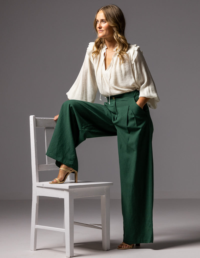 Celestia Tailored Wide Leg Pants in Emerald