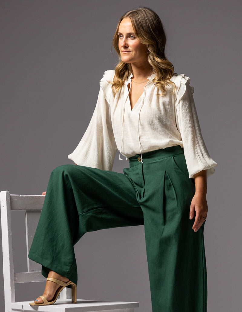 Celestia Tailored Wide Leg Pants in Emerald