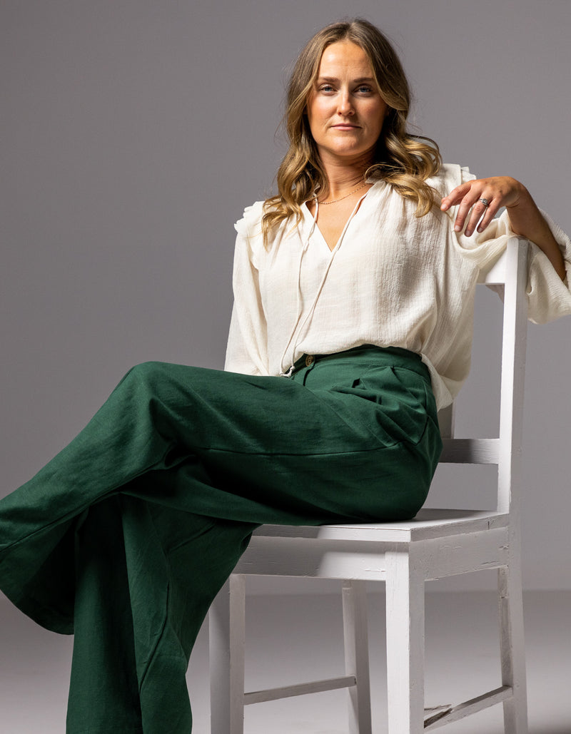 Celestia Tailored Wide Leg Pants in Emerald