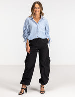 Imogen Drawstring Sleeve Shirt in Blue/White Stripe