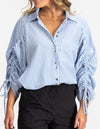 Imogen Drawstring Sleeve Shirt in Blue/White Stripe