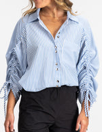 Imogen Drawstring Sleeve Shirt in Blue/White Stripe