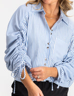 Imogen Drawstring Sleeve Shirt in Blue/White Stripe