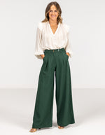 Celestia Tailored Wide Leg Pants in Emerald