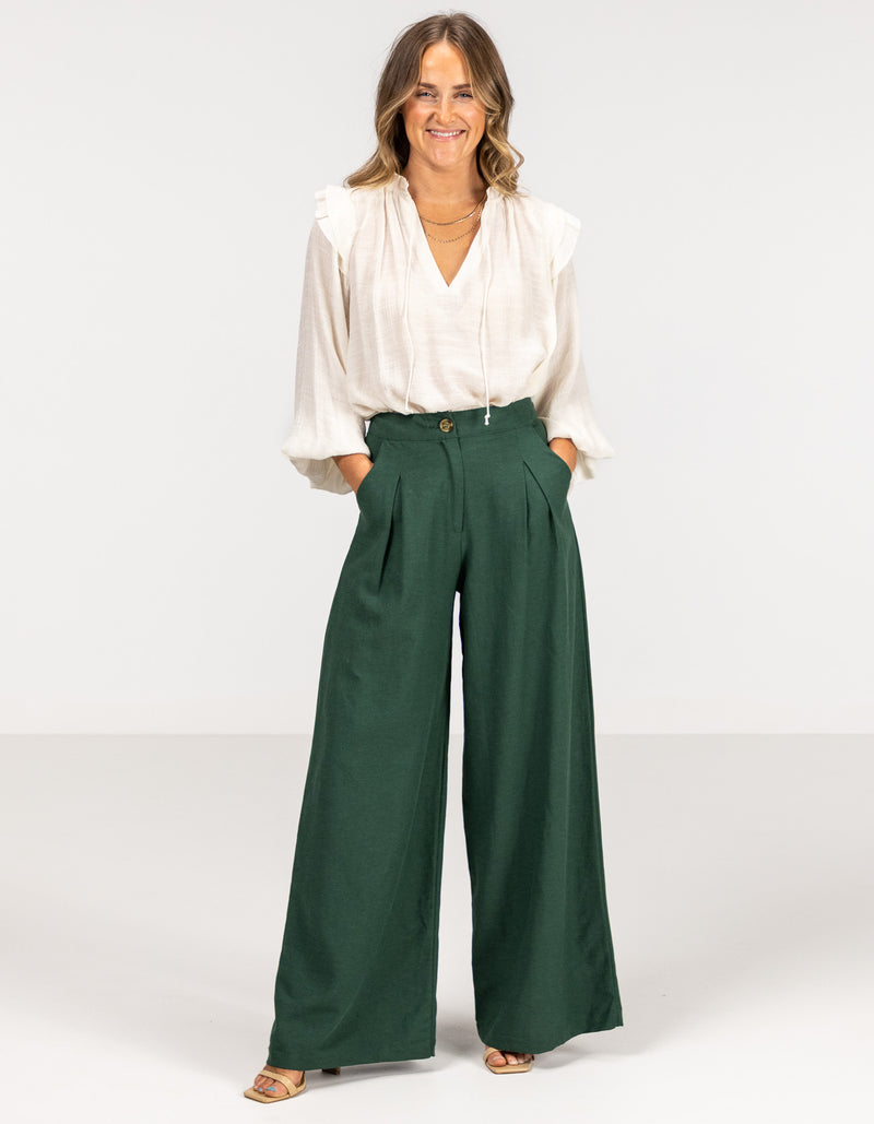 Celestia Tailored Wide Leg Pants in Emerald