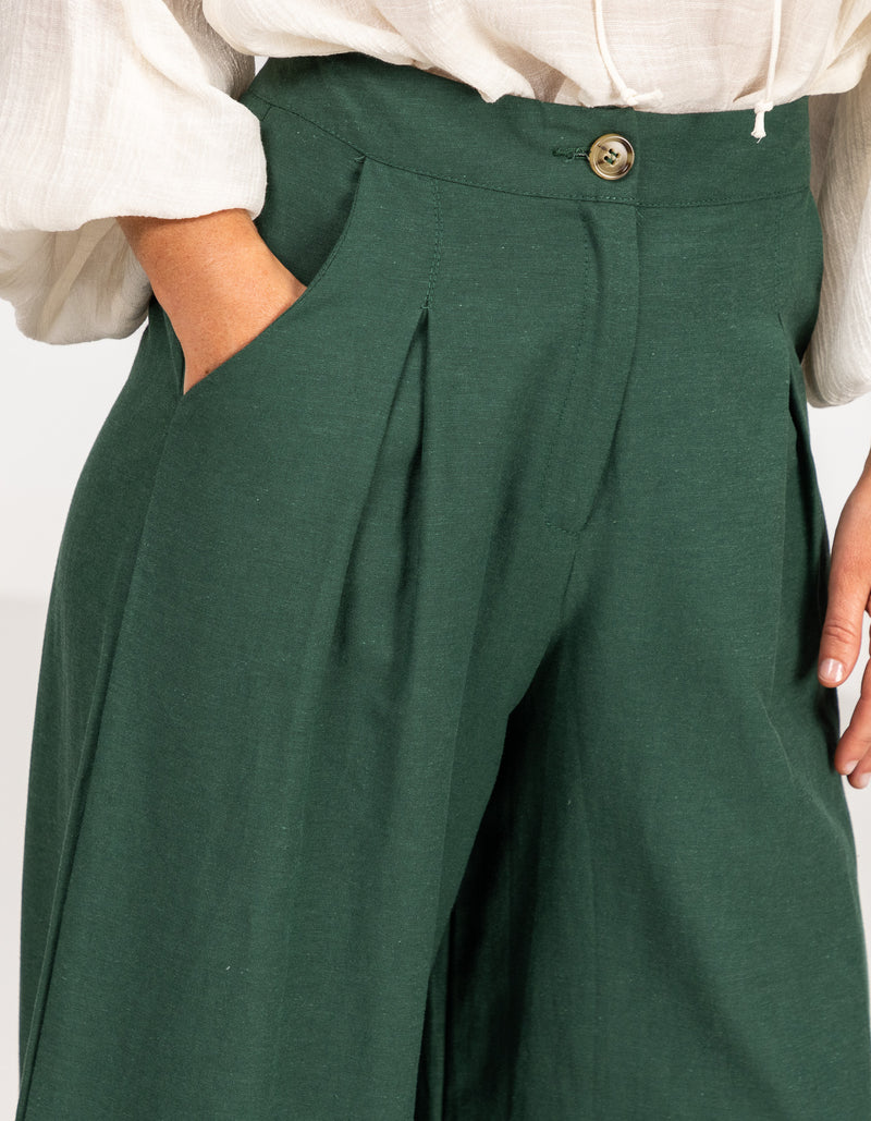 Celestia Tailored Wide Leg Pants in Emerald
