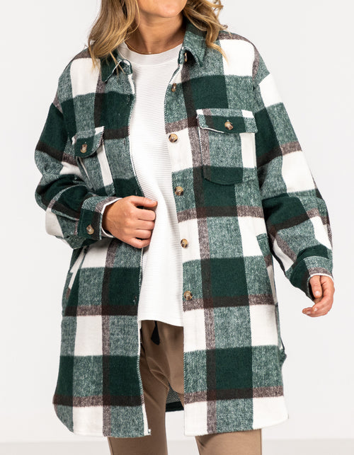 Indie Oversized Shacket with Pockets in Green Check