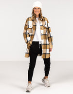 Indie Oversized Shacket with Pockets in Tan Check