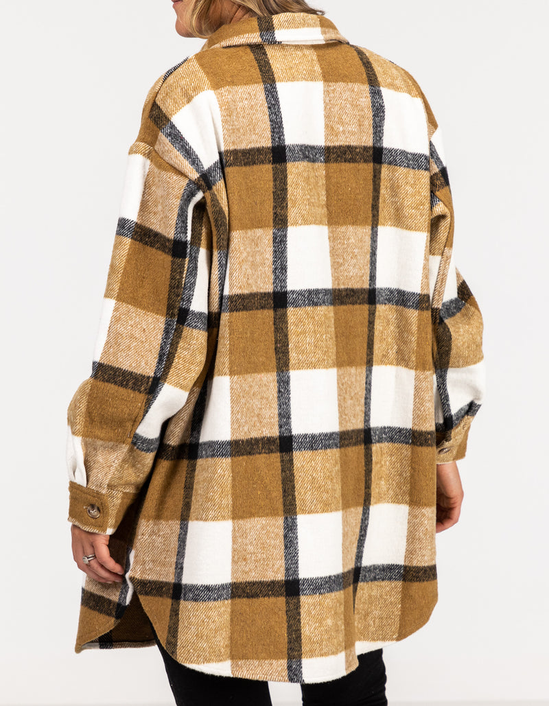 Indie Oversized Shacket with Pockets in Tan Check