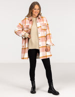 Indie Oversized Shacket with Pockets in Pink Check