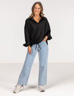 Pippa Lightweight Bomber Jacket with Drawstring in Black