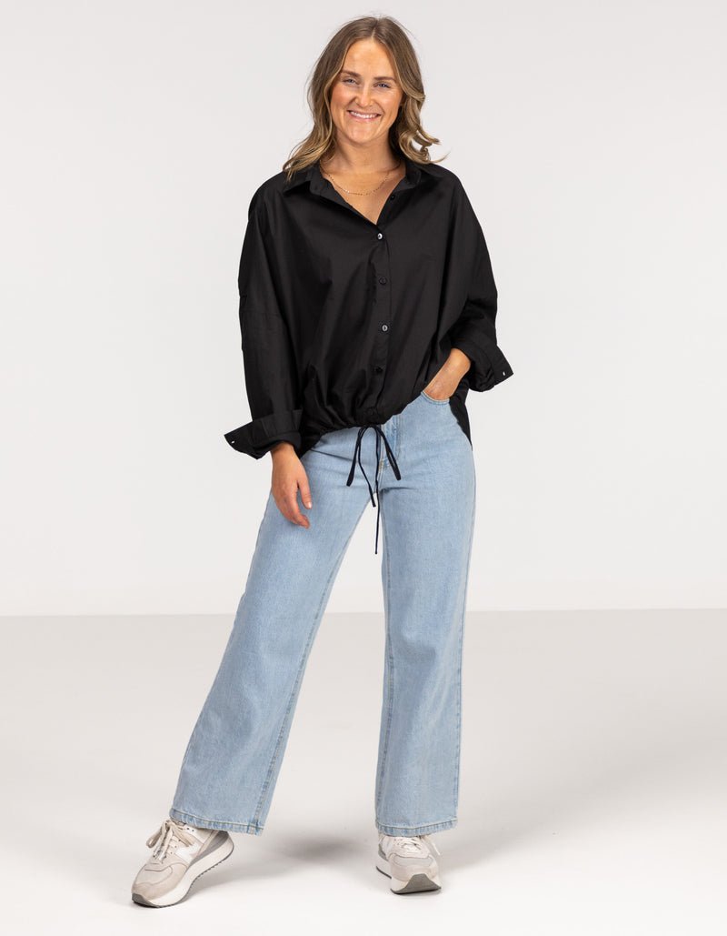 Pippa Lightweight Bomber Jacket with Drawstring in Black