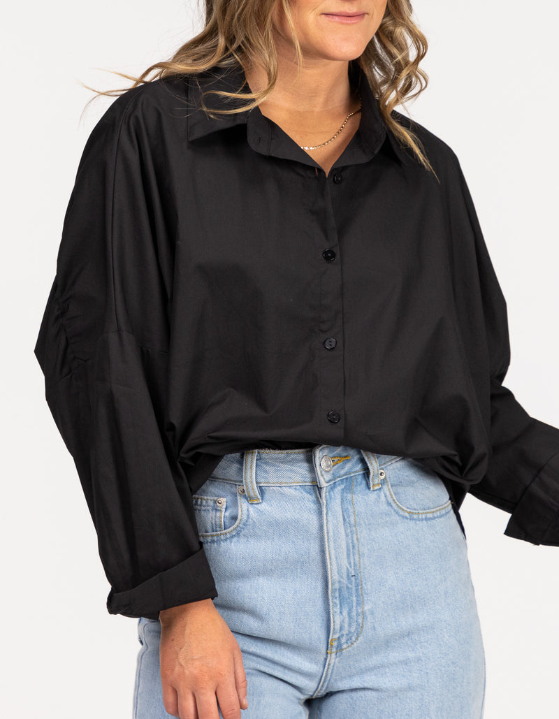 Pippa Lightweight Bomber Jacket with Drawstring in Black