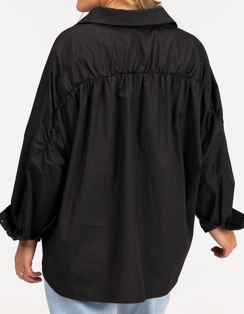 Pippa Lightweight Bomber Jacket with Drawstring in Black