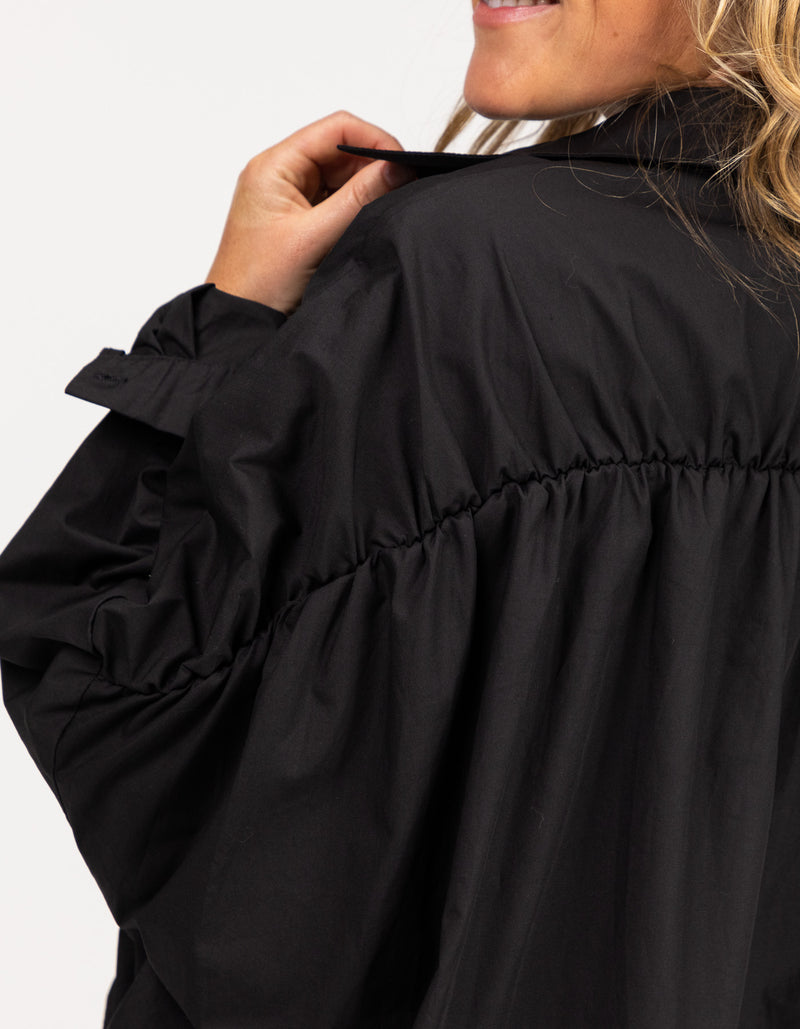 Pippa Lightweight Bomber Jacket with Drawstring in Black
