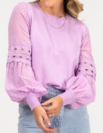 Teagan Long Sleeve Lace Sleeve Top in Lilac