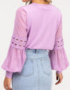 Teagan Long Sleeve Lace Sleeve Top in Lilac