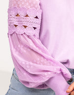 Teagan Long Sleeve Lace Sleeve Top in Lilac