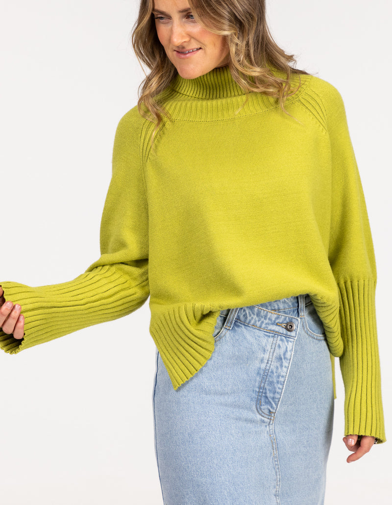 Hazel Roll Neck Knit Jumper in Citrus Green