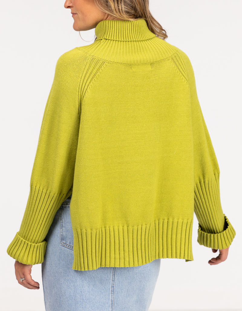Hazel Roll Neck Knit Jumper in Citrus Green